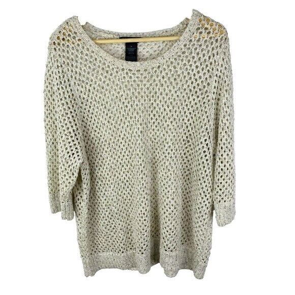 INC International Concepts Sweater Woman Plus Size 3X Silver Open Knit Pullover - Picture 1 of 3